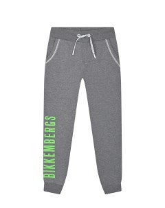 Серые спортивные брюки с зеленым лого детские Bikkembergs