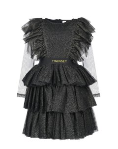Черное платье с отделкой в горошек детское Twinset