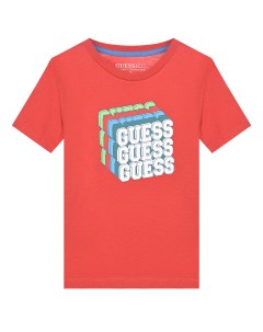 Красная футболка с многослойным лого детская Guess