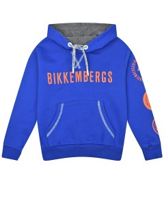Синяя толстовка худи с оранжевым лого детская Bikkembergs