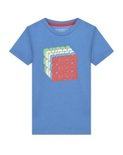 Синяя футболка с многослойным лого детская Guess