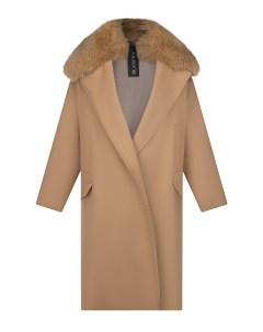 Бежевое пальто с воротником из меха лисы Blancha