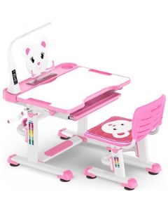 Комплект мебели столик стульчик BD 04 XL Teddy WP Led pink с лампой столешница белая пластик розовый Mealux evo
