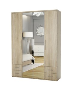 Шкаф четырехдверный Комфорт МКЯ2 43 160х45 с зеркалами дуб сонома Шарм-дизайн