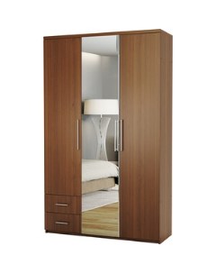 Шкаф трехдверный Комфорт МКЯ 32 1 105х45 с зеркалом орех Шарм-дизайн