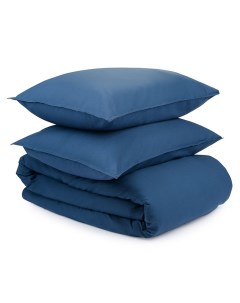 Комплект постельного белья евро Essential темно синего цвета Tkano