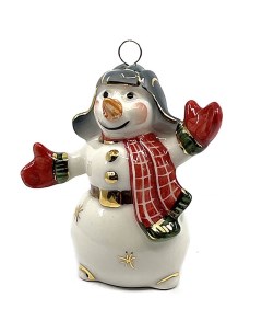 Елочная игрушка Ретро Снеговик в шапке Фарфоровая мануфактура