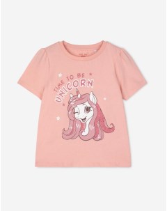 Розовая футболка с принтом Time to be unicorn для девочки Gloria jeans