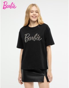 Черная футболка oversize c аппликацией Barbie Gloria jeans