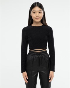 Черный укороченный лонгслив с завязками для девочки Gloria jeans
