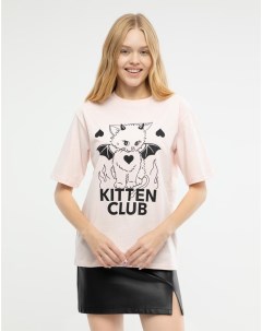 Светло розовая футболка oversize с принтом Kitten Club Gloria jeans