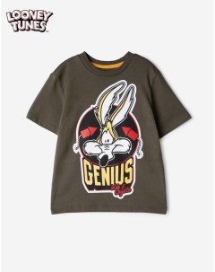 Хаки футболка с принтом Looney Tunes для мальчика Gloria jeans