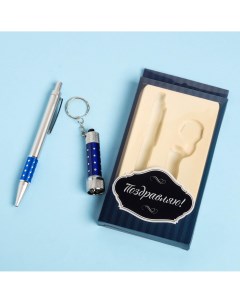 Набор подарочный 2в1 ручка фонарик синий Nobrand