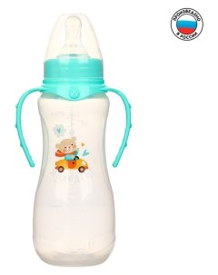 Бутылочка для кормления Мишутка детская приталенная с ручками 250 мл от 0 мес цвет бирюзовый Mumbaby