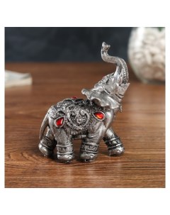 Сувенир полистоун Серебристый слон в попоне с рубинами 10х5 5х10 см Nnb