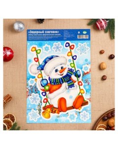 Набор наклеек оформительский Задорный снеговик 33 8х24 4см Мир открыток