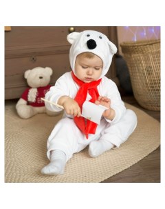 Карнавальный костюм для малышей Белый медвежонок с красным шарфом велюр хлопок рост 74 92 см Страна карнавалия