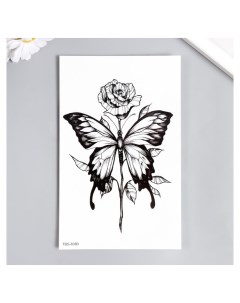 Татуировка на тело чёрная Бабочка и роза 21х11 5 см Nnb