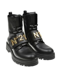 Высокие черные ботинки с металлическим лого детские No21