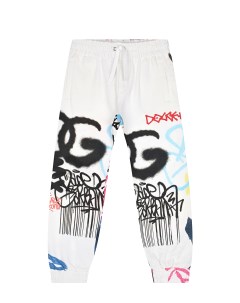 Белые спортивные брюки с принтом граффити детские Dolce&gabbana