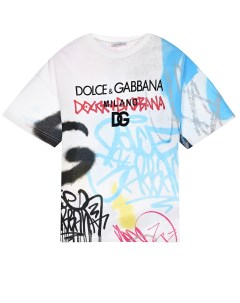 Белая футболка с принтом граффити детская Dolce&gabbana