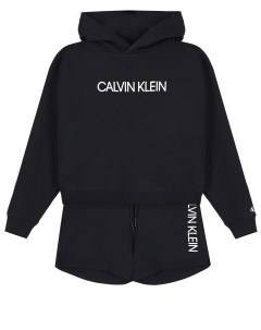 Черный комплект худи и шорты детский Calvin klein