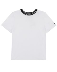 Белая футболка с лого на горловине детская Calvin klein