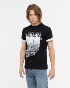 Черная свободная футболка с урбанистическим принтом для мальчика Gloria jeans