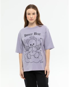 Сиреневая футболка oversize с принтом Honey Bear Gloria jeans