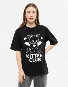 Черная футболка oversize с принтом Kitten Club Gloria jeans