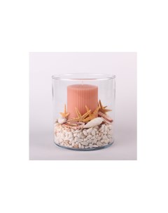 Розовая свеча с ракушками в стекле прозрачный 14 см Wowbotanica