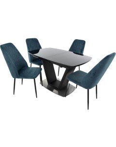 Обеденная группа стол и 4 стула черный 130x74x70 см Аврора
