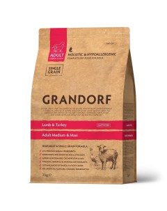 Сухой корм для взрослых собак средних и крупных пород ягненок с индейкой 3 кг Grandorf