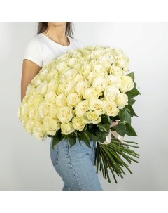 Букет из высоких белых роз Эквадор 75 шт 70 см Л'этуаль flowers