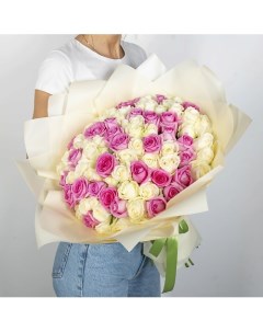 Букет из белых и розовых роз Россия 101 шт 40 см Л'этуаль flowers