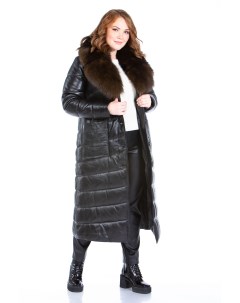 Женское кожаное пальто из натуральной кожи с воротником отделка песец Мосмеха