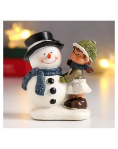 Сувенир полистоун Мальчик с ёлочкой девочка с снеговиком Nnb