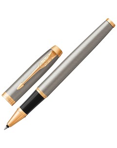 Ручка роллер Im Core Brushed Metal Gt корпус серебристый матовый лак позолоченные детали черная Parker