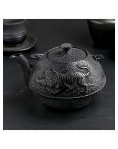 Чайник Золотой дракон 700 мл с ситом эмалированное покрытие внутри цвет чёрный Доляна