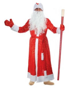 Карнавальный костюм деда мороза Золотые снежинки шуба пояс шапка варежки борода р р 52 54 рост 176 1 Страна карнавалия