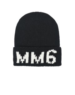 Черная шапка с белым лого детская Mm6 maison margiela