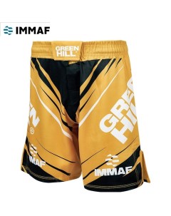 Шорты MMA SHORT IMMAF approved MMI 4022 черно золотой Green hill
