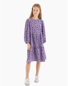 Фиолетовое ярусное платье с принтом для девочки Gloria jeans
