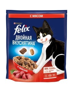 Сухой корм Двойная Вкуснятина для взрослых кошек с мясом Пакет 600 гр Felix