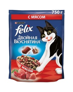 Сухой корм Двойная Вкуснятина для взрослых кошек с мясом 750 г Felix