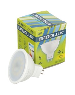 Лампа светодиодная GU5 3 7 Вт 60 Вт 220 В рефлектор 3000 К свет теплый белый Ergolux