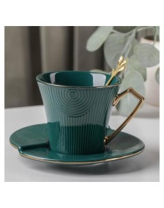 Чайная пара Элизабет чашка 240 мл 11 5 9 8 см блюдце 13 5 см ложка цвет зелёный Nnb
