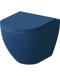Унитаз подвесной безободковый с тонким сиденьем микролифт синий матовый GR 4455BLMS Grossman