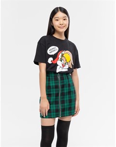 Черная футболка oversize с принтом Looney Tunes для девочки Gloria jeans