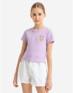 Лиловая футболка в рубчик с принтом для девочки Gloria jeans